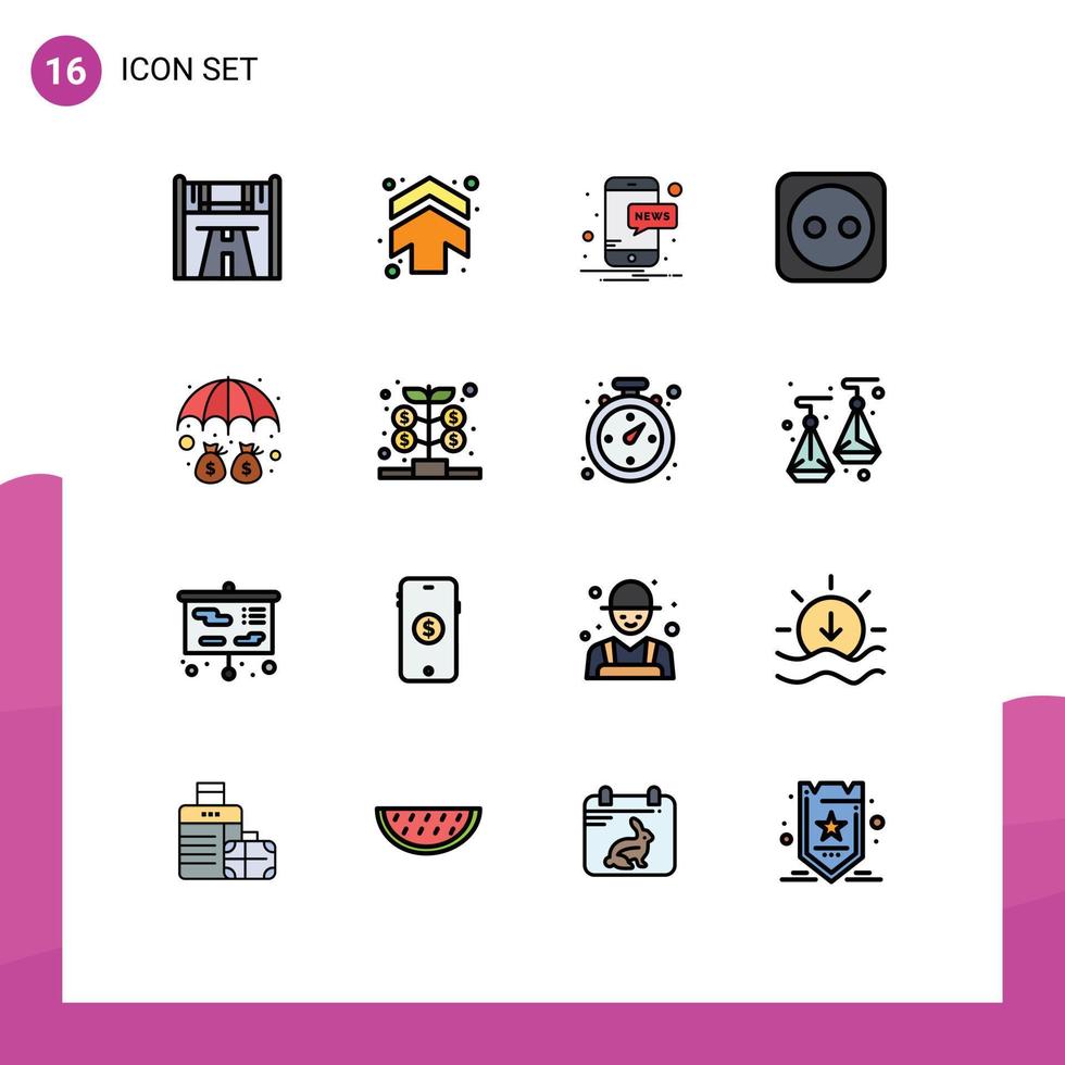 16 universell platt Färg fylld rader uppsättning för webb och mobil tillämpningar skydd pengar mobil deposition plugg redigerbar kreativ vektor design element