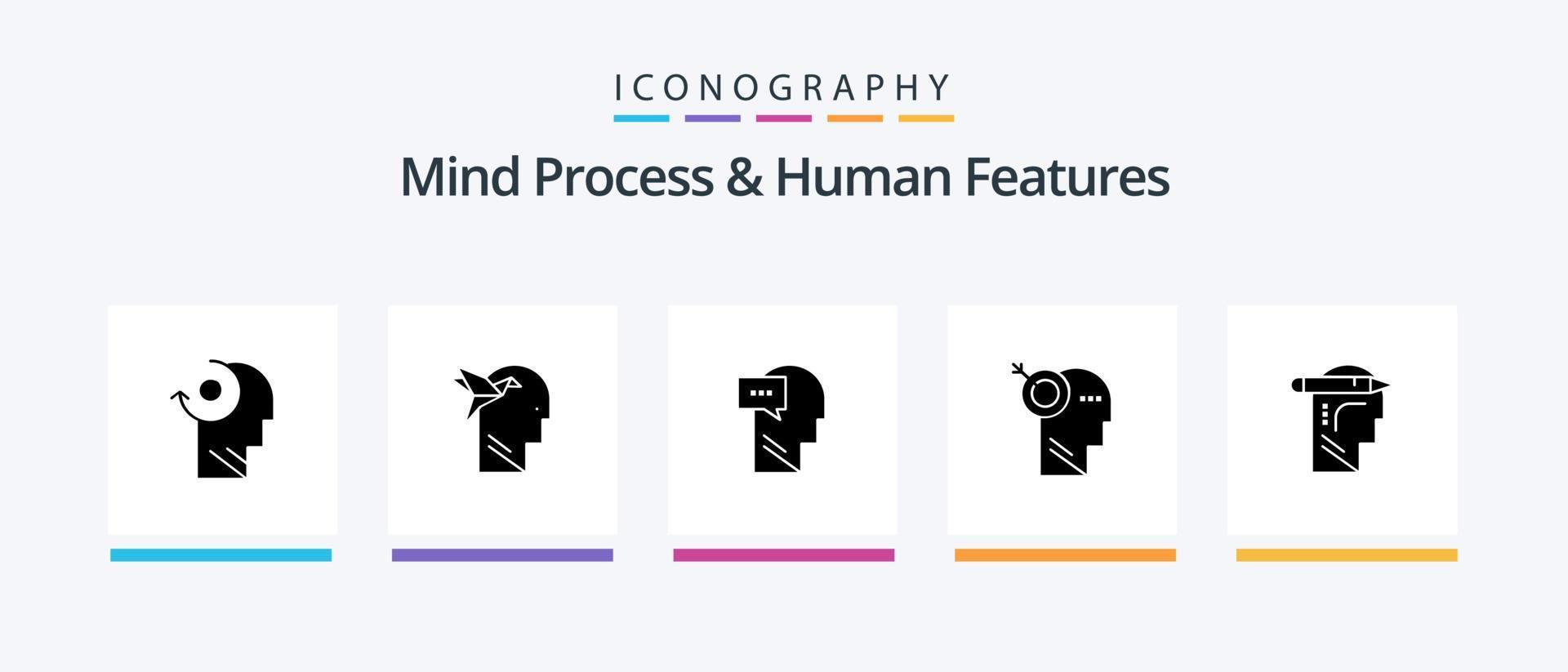 Mind Process und Human Features Glyph 5 Icon Pack inklusive Mind. Ziel. Verstand. Präzision. Pfeil. kreatives Symboldesign vektor