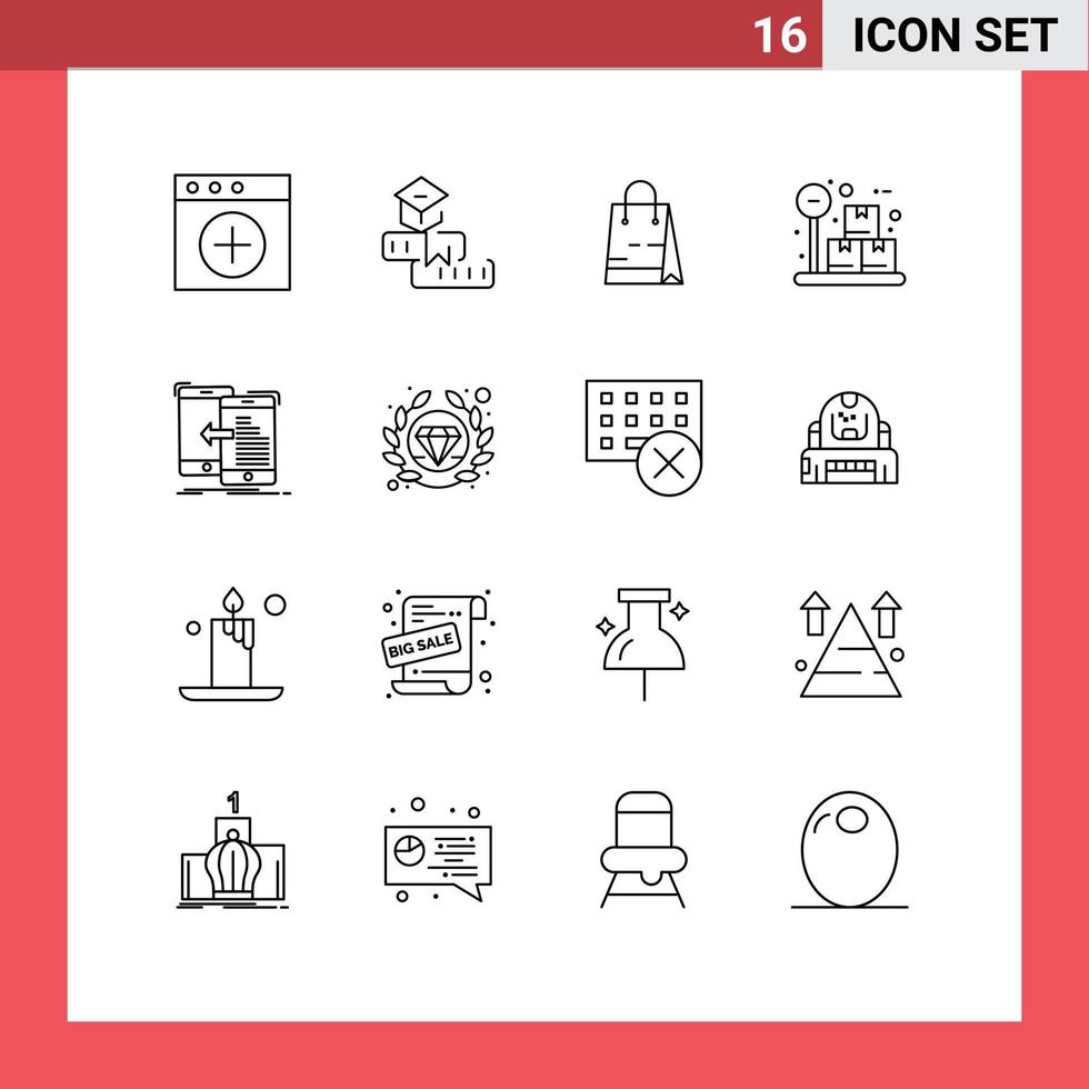 redigerbar vektor linje packa av 16 enkel konturer av mobil data väska vikt låda redigerbar vektor design element