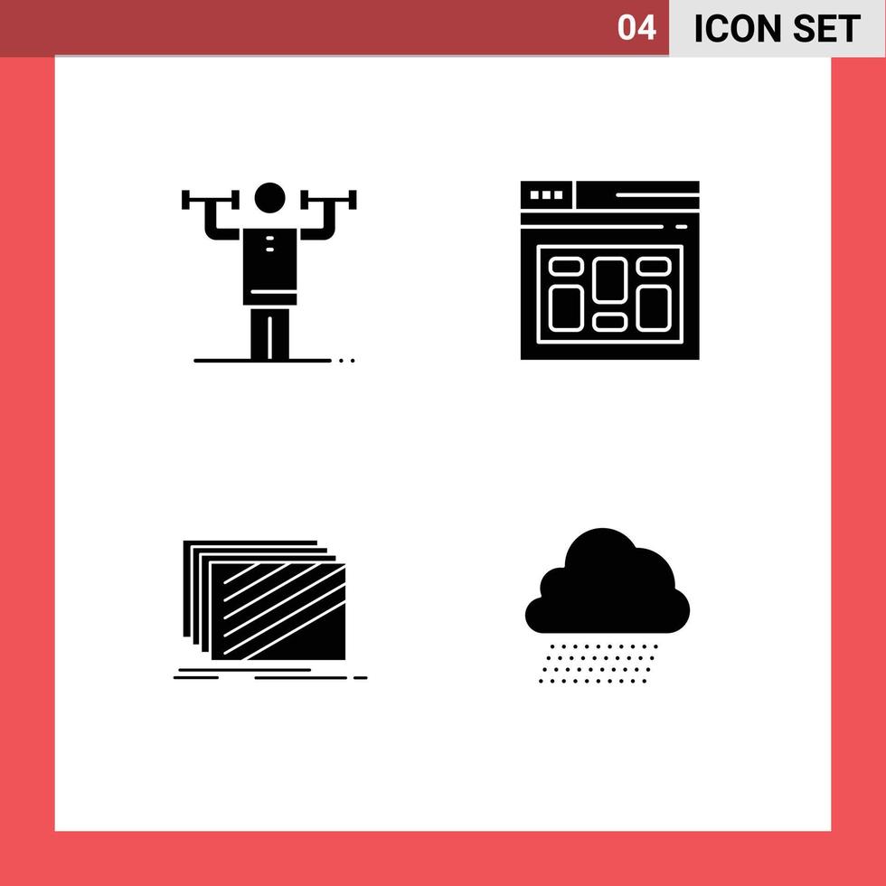 Gruppe von 4 modernen soliden Glyphen für Aktivitätsdesign physisches Datenbanklayout bearbeitbare Vektordesignelemente vektor