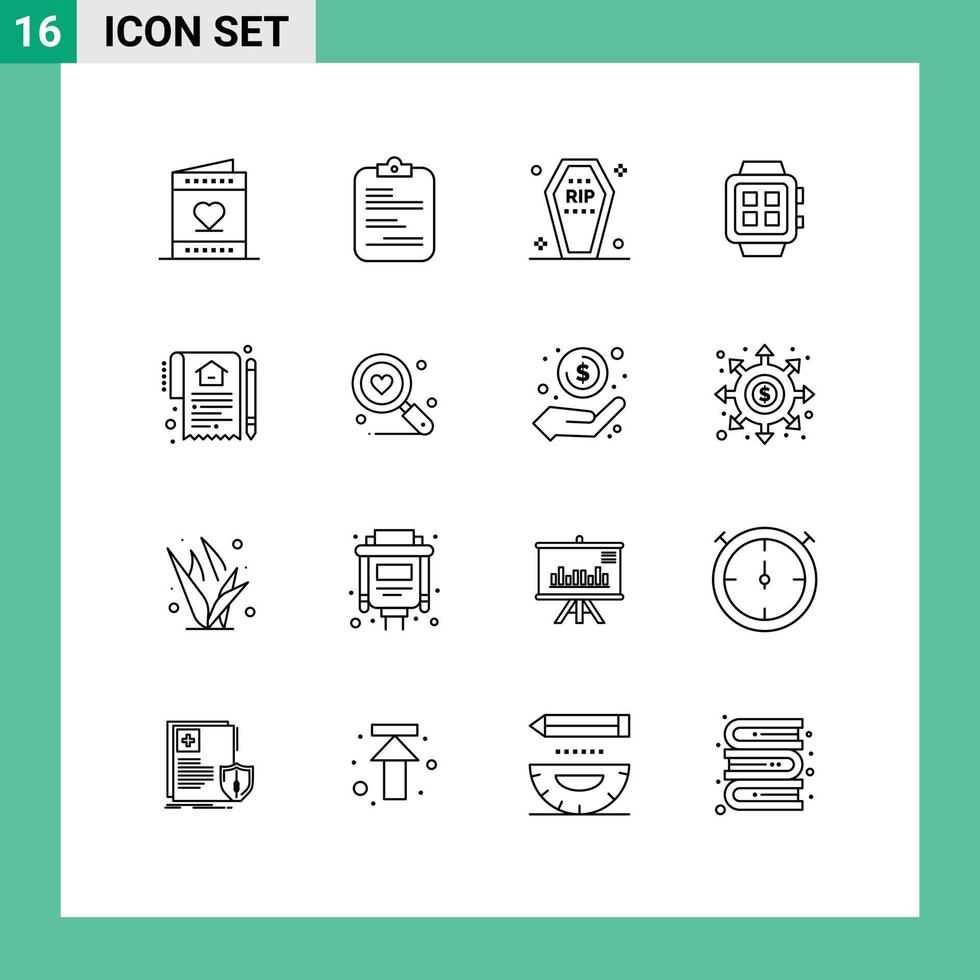 moderner Satz von 16 Umrissen und Symbolen wie intelligente elektronische Checkliste Halloween-Tod bearbeitbare Vektordesign-Elemente vektor