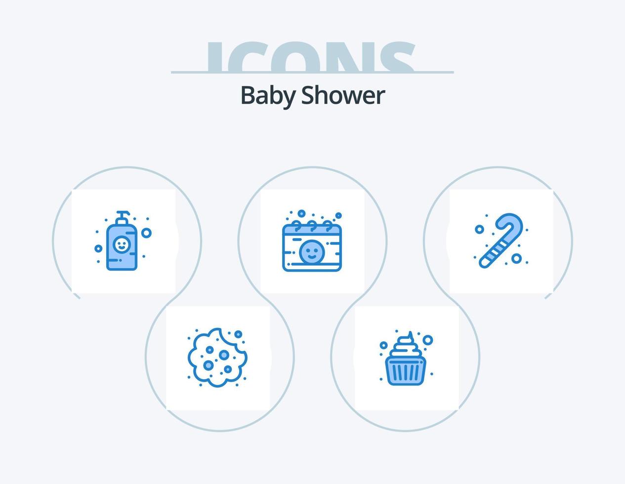 Baby-Dusche blau Icon Pack 5 Icon-Design. Spielzeug. Schwangerschaft. Baby-Lotion. Mutterschaft. Kalender vektor