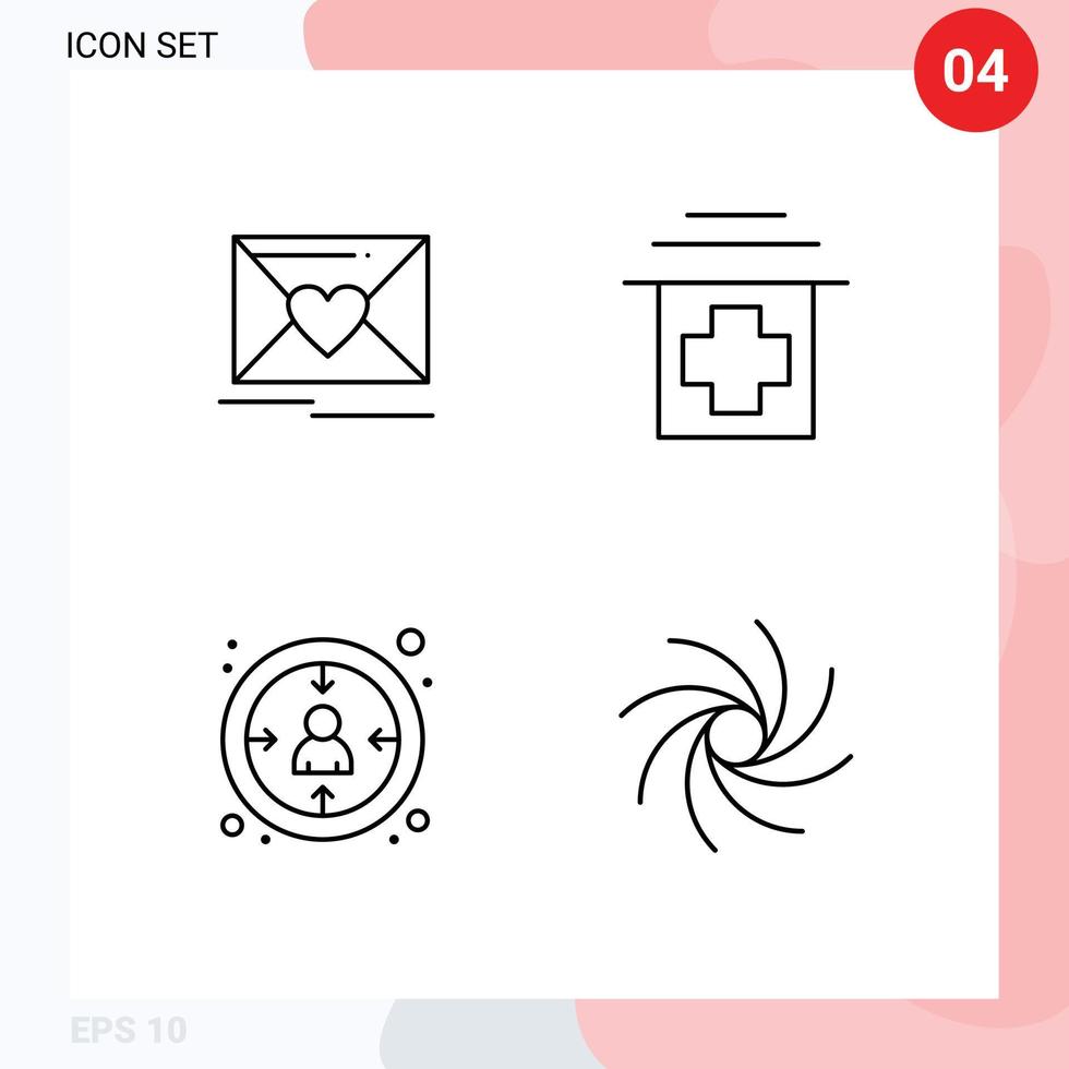 Satz von 4 Vektor-Filledline-Flachfarben auf Raster für Mail-Erfahrung, Hochzeit, medizinische Galaxie, editierbare Vektordesign-Elemente vektor