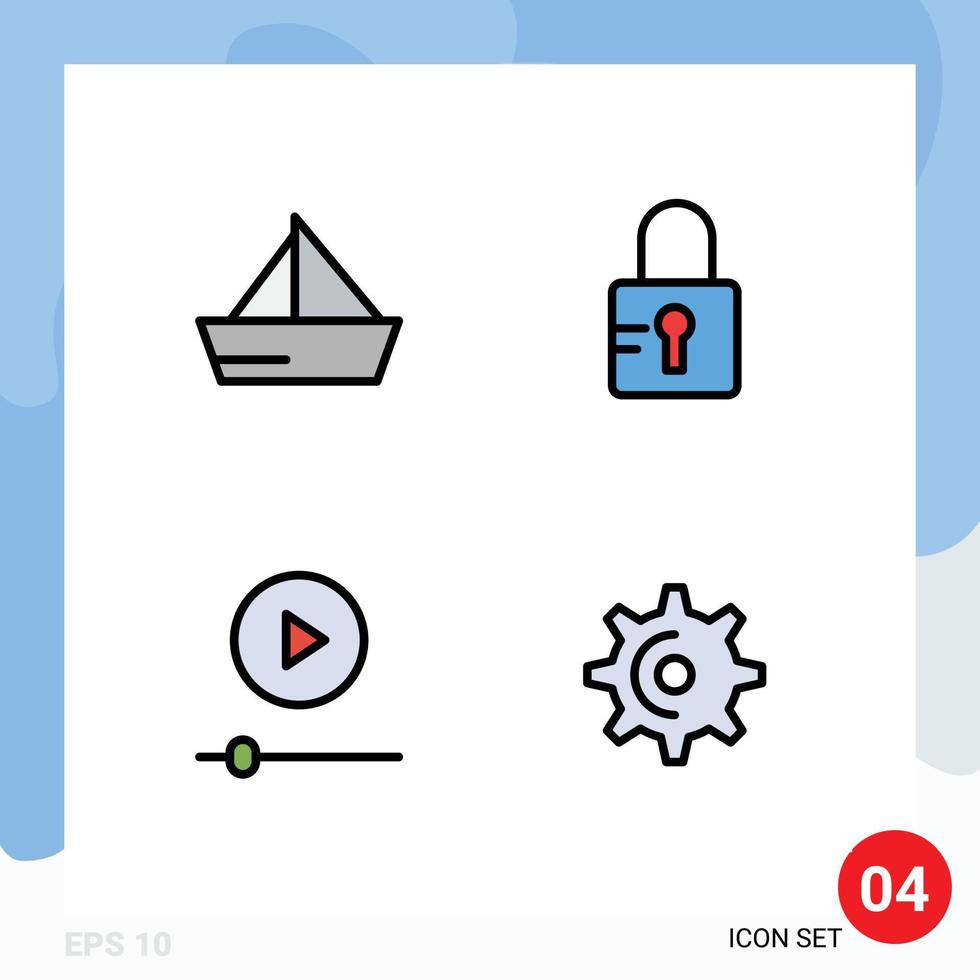 redigerbar vektor linje packa av 4 enkel fylld linje platt färger av båt gadgetar fordon låst teknologi redigerbar vektor design element