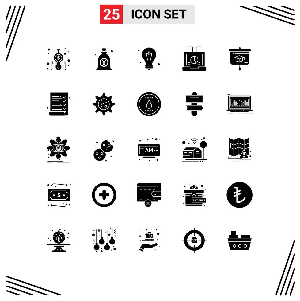 25 kreative Symbole, moderne Zeichen und Symbole von Diagrammberichtstaschen-Laptop-Business-editierbaren Vektordesign-Elementen vektor