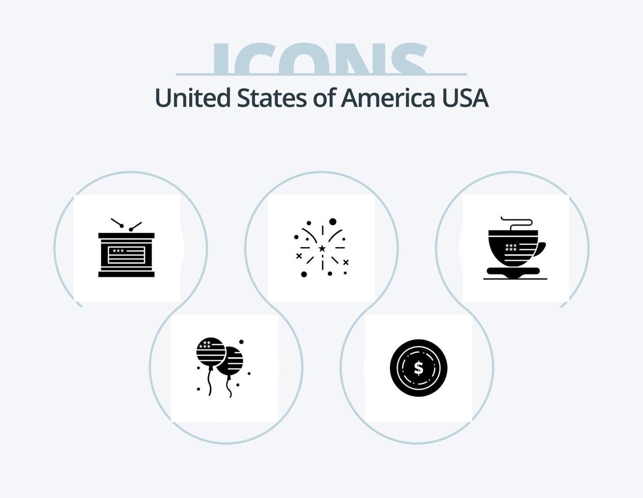 USA-Glyphen-Icon-Pack 5-Icon-Design. Kaffee. Tee. Ferien. Vereinigte Staaten von Amerika. Feuer vektor