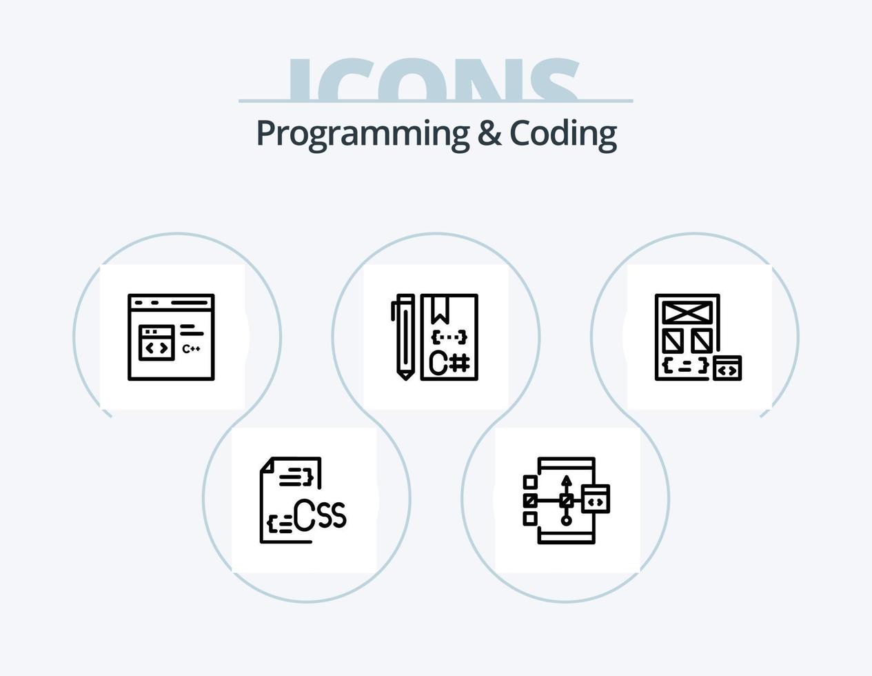 programmering och kodning linje ikon packa 5 ikon design. utveckling. kodning. utveckla. utveckling. kodning vektor