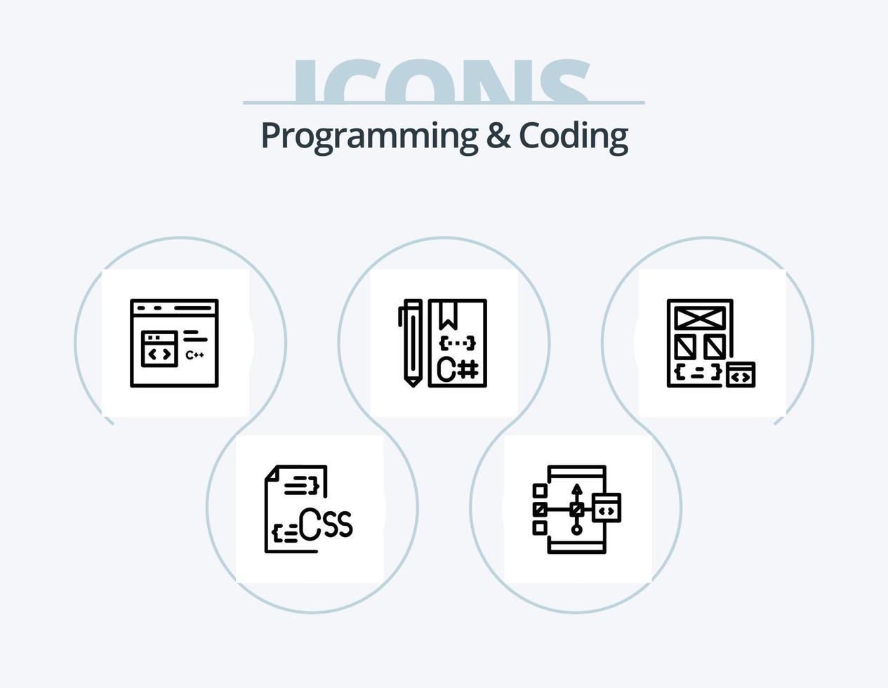 Programmier- und Codierzeilen-Icon-Pack 5 Icon-Design. Entwicklung. Kodierung. sich entwickeln. Entwicklung. Kodierung vektor