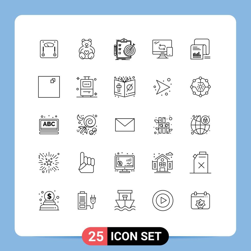 universell ikon symboler grupp av 25 modern rader av checklista nätverkande mål mobil prestation redigerbar vektor design element