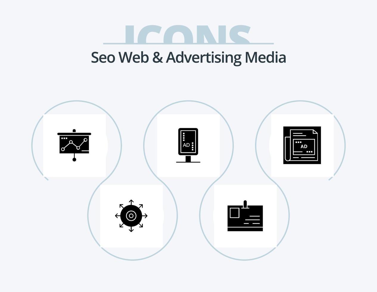 seo webb och reklam media glyf ikon packa 5 ikon design. annons. baner styrelse. Diagram. tecken styrelse. styrelse vektor
