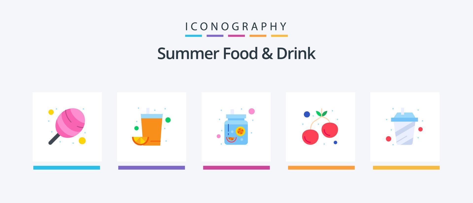 sommer essen und trinken flach 5 icon pack inklusive smoothie. Tasse. Getränke. Süss. Obst. kreatives Symboldesign vektor