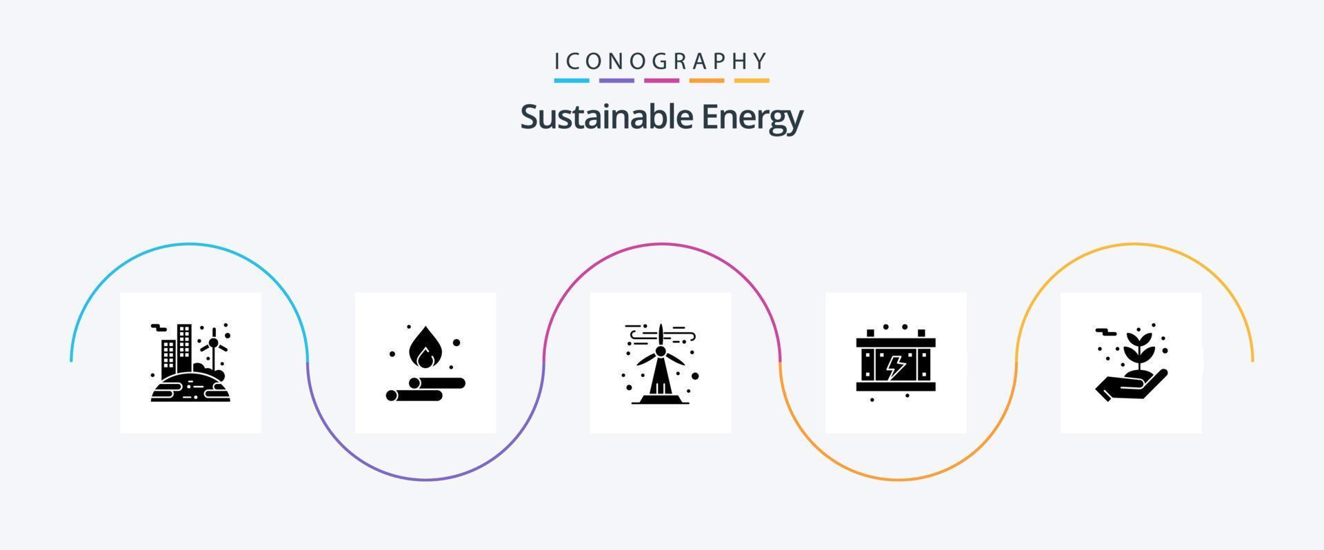 hållbar energi glyf 5 ikon packa Inklusive miljö. batteri. ekologi. kraft. elektricitet vektor