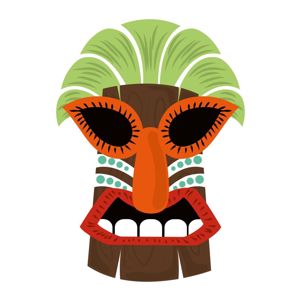 tropische hölzerne tropische Maske des Tiki-Stammes lokalisiert auf weißem Hintergrund vektor