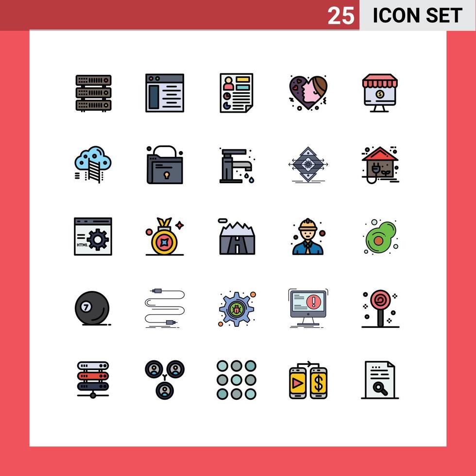 redigerbar vektor linje packa av 25 enkel fylld linje platt färger av affär hjärtan data flicka emojis redigerbar vektor design element