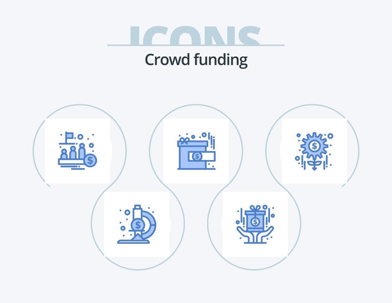 Crowdfunding blaues Icon Pack 5 Icon Design. Verwaltung. Belohnung. Börsengang. gegenwärtig. Leistung vektor
