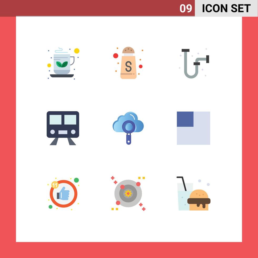 9 universell platt färger uppsättning för webb och mobil tillämpningar Sök moln dränera tåg järnväg redigerbar vektor design element