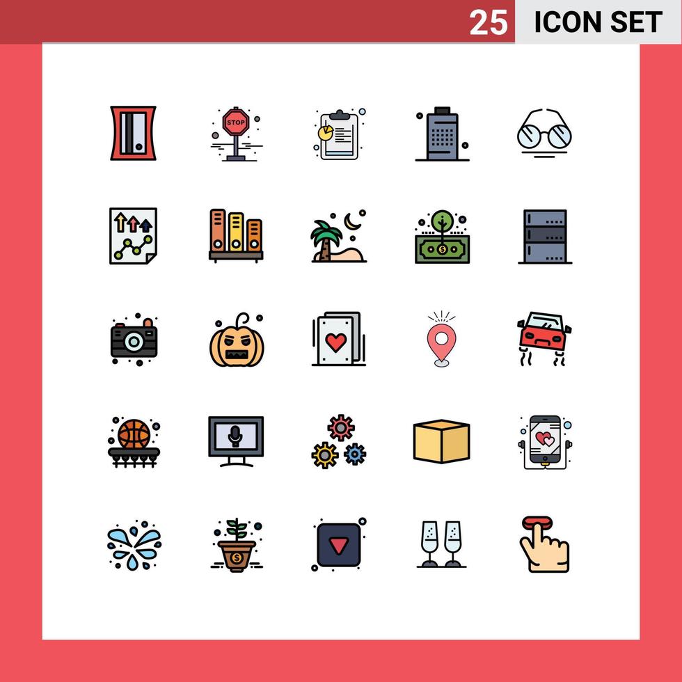 grupp av 25 modern fylld linje platt färger uppsättning för vår öga data glasögon telefon redigerbar vektor design element