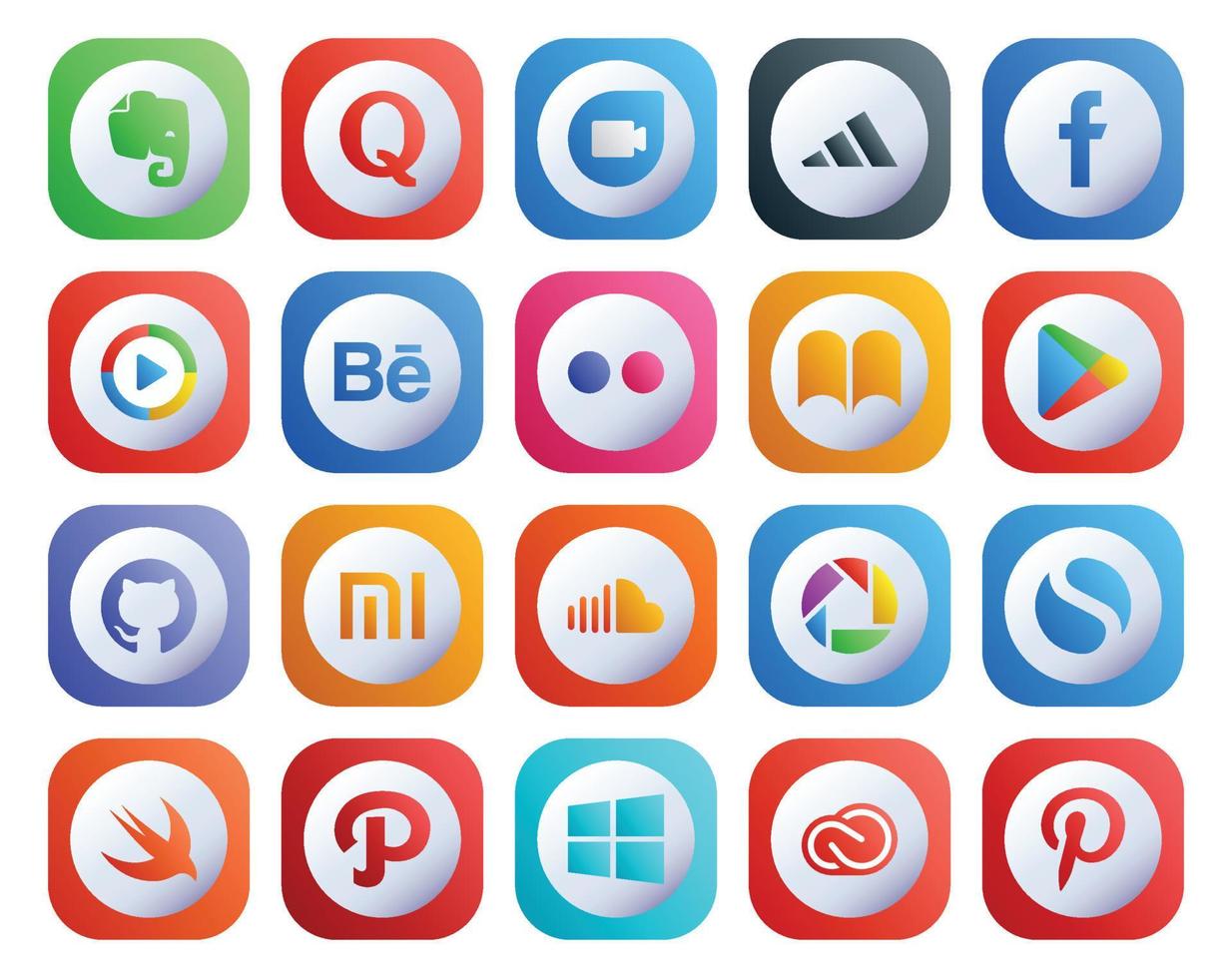 20 Social-Media-Icon-Packs, einschließlich Musik-Soundcloud-Behance-Xiaomi-Apps vektor