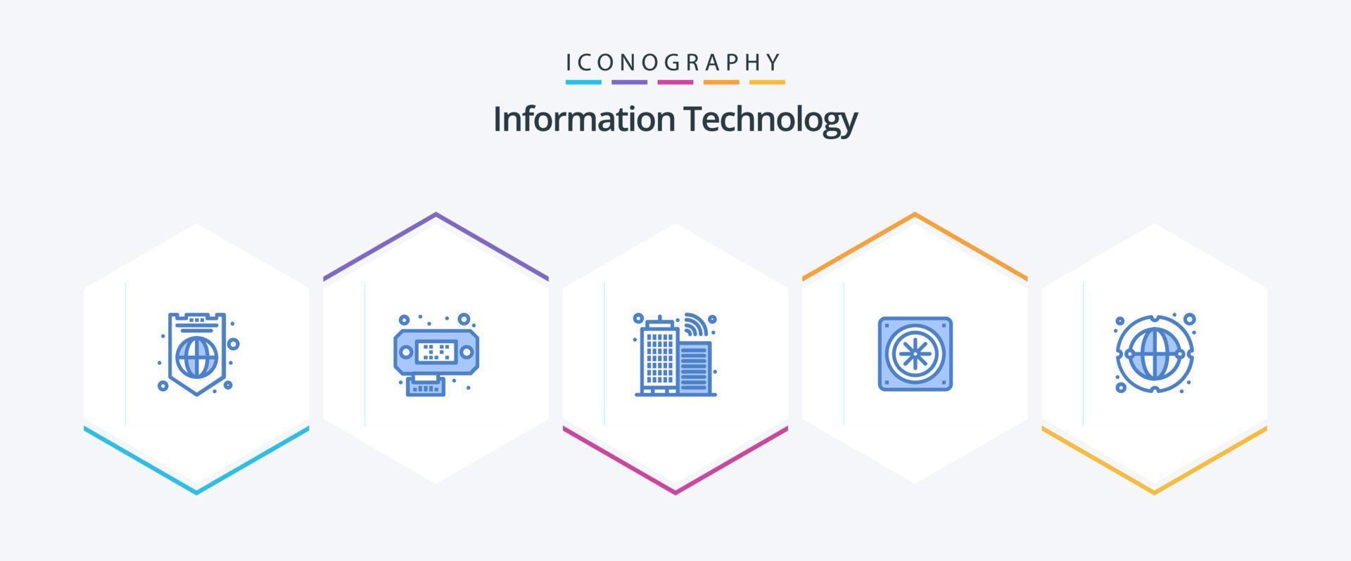 Informationstechnologie 25 blaues Symbolpaket einschließlich . Netzwerk. Infrastruktur. Internet. Ventilator vektor