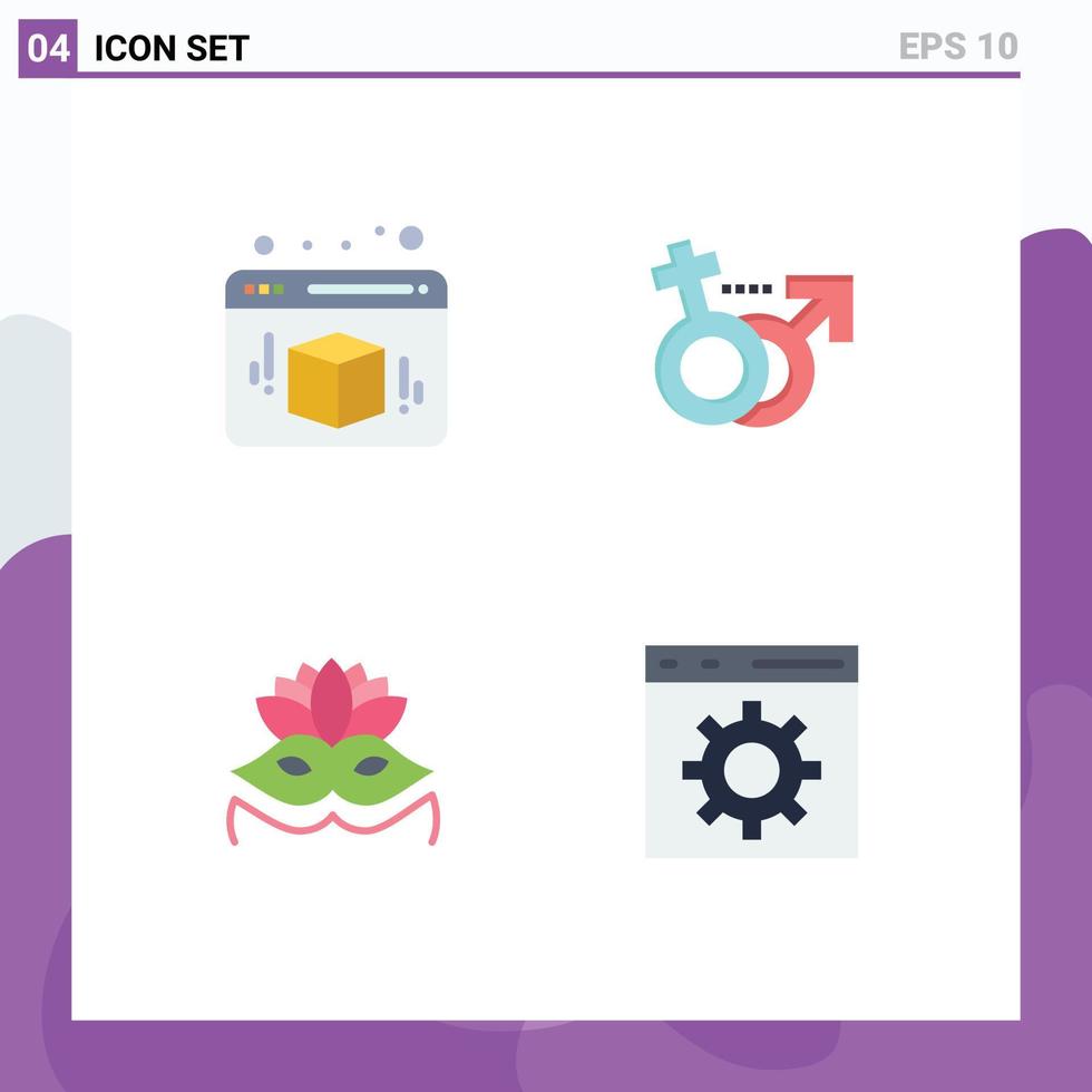 4 universelle flache Symbole für Web- und mobile Anwendungen Box Augenmaske Geschlechtssymbol entwickeln bearbeitbare Vektordesign-Elemente vektor