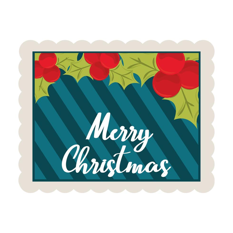 Frohe Weihnachten Holly Berry und Streifen Hintergrunddekoration Stempel Symbol vektor