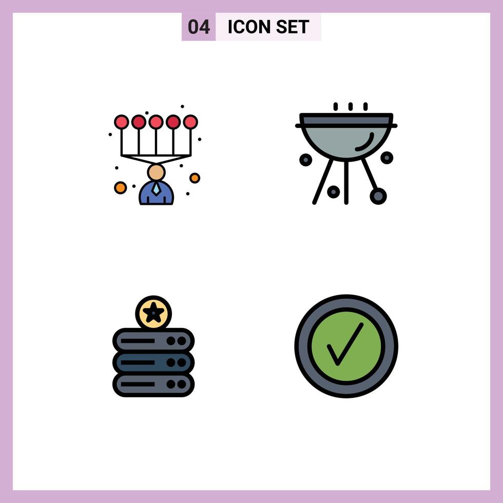 Stock Vector Icon Pack mit 4 Zeilenzeichen und Symbolen für die Speicherung persönlicher Daten Grill Lebensmittelspeicher editierbare Vektordesign-Elemente