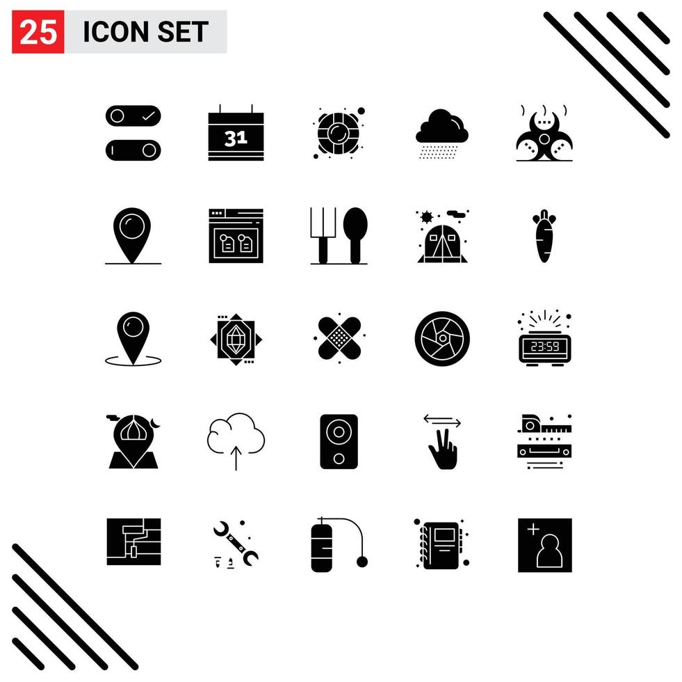 25 universelle solide Glyphenzeichen Symbole für Feiertagsgefahrenretter Kontamination Kanada editierbare Vektordesign-Elemente vektor