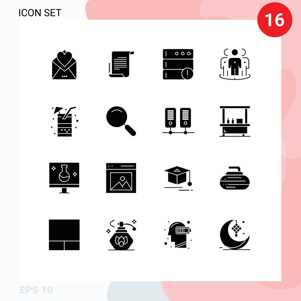Satz von 16 Vektor-Solid-Glyphen auf dem Gitter für Getränkegruppen-Drehbuch-Fokus-Werbung editierbare Vektordesign-Elemente vektor