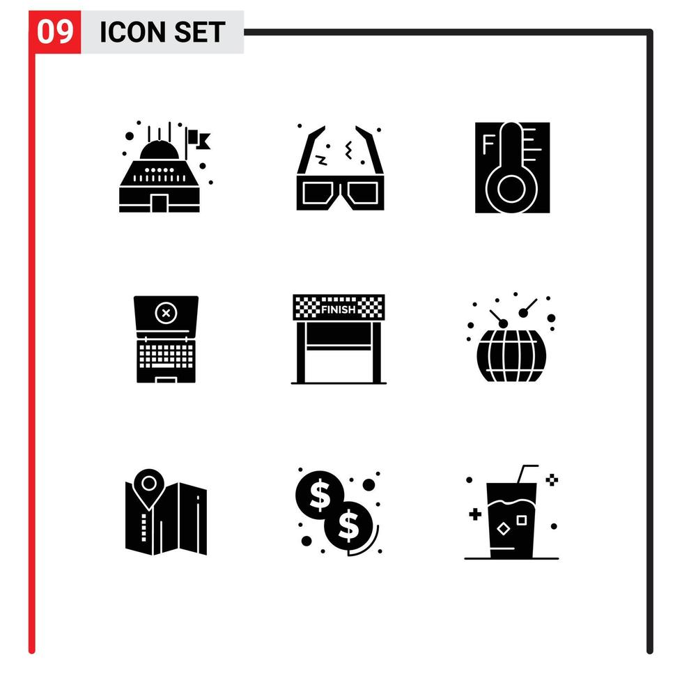 9 kreative Symbole moderne Zeichen und Symbole des Sports Finish Lichttechnologie Laptop editierbare Vektordesign-Elemente vektor