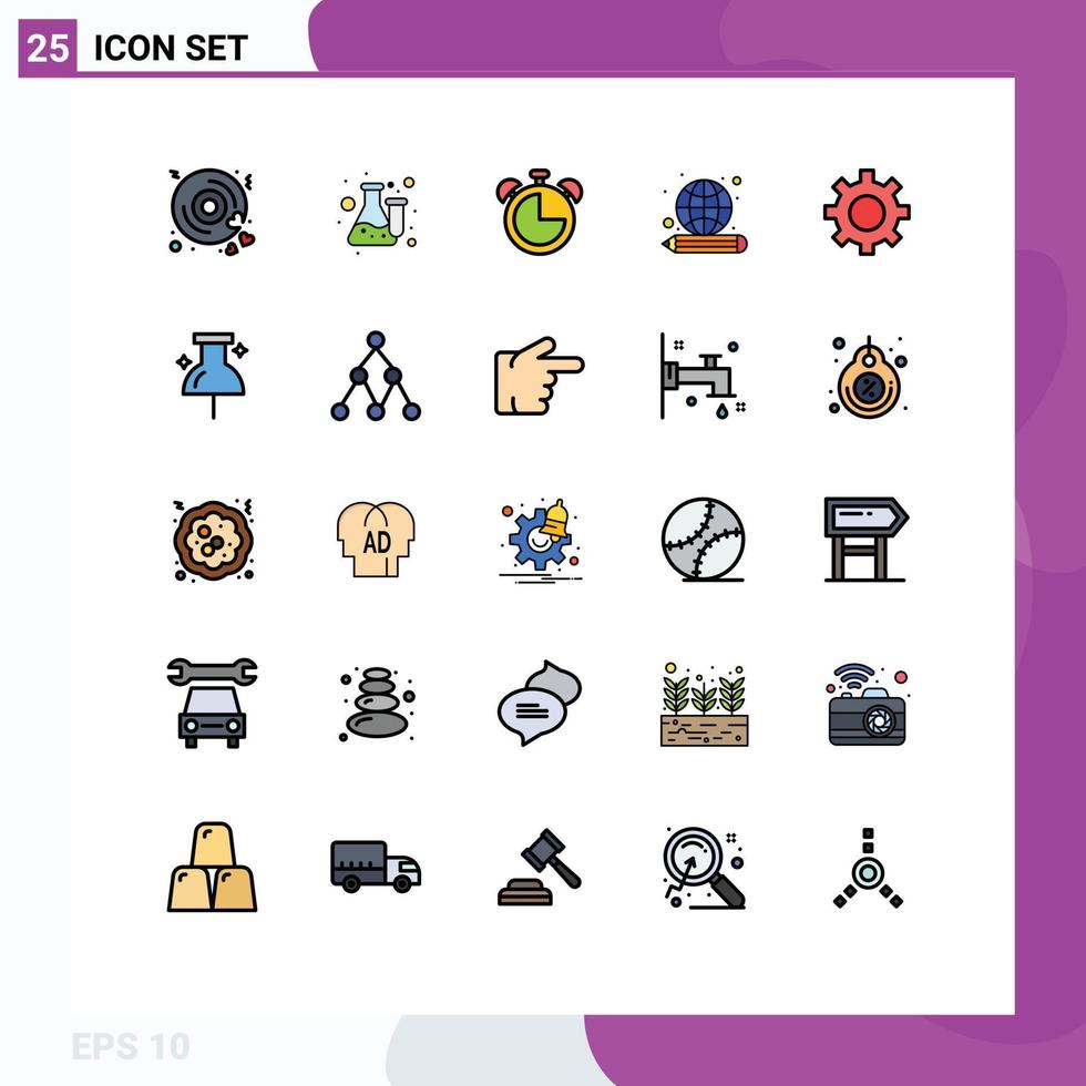 modern uppsättning av 25 fylld linje platt färger pictograph av miljö global testa utbildning timer redigerbar vektor design element