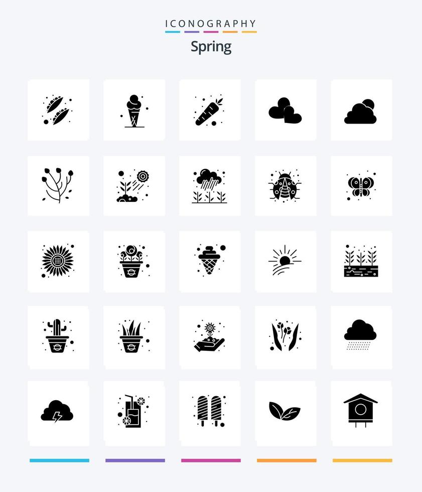 kreativ vår 25 glyf fast svart ikon packa sådan som Sol. himmel. morot. bröllop. kärlek vektor