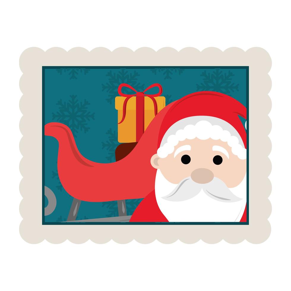 Frohe Weihnachten Santa Claus Schlitten mit Geschenkbox Dekoration Stempel Symbol vektor