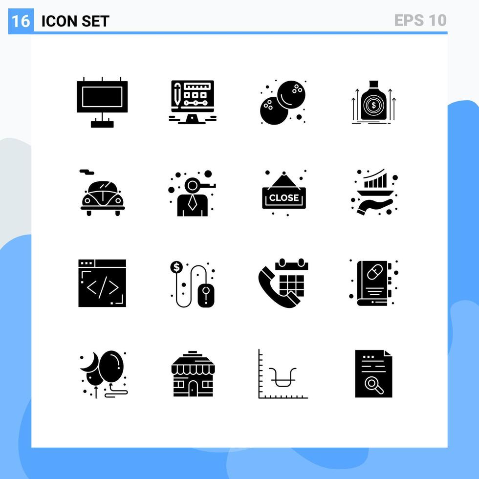 användare gränssnitt packa av 16 grundläggande fast glyfer av företag bil frukt bil fond redigerbar vektor design element