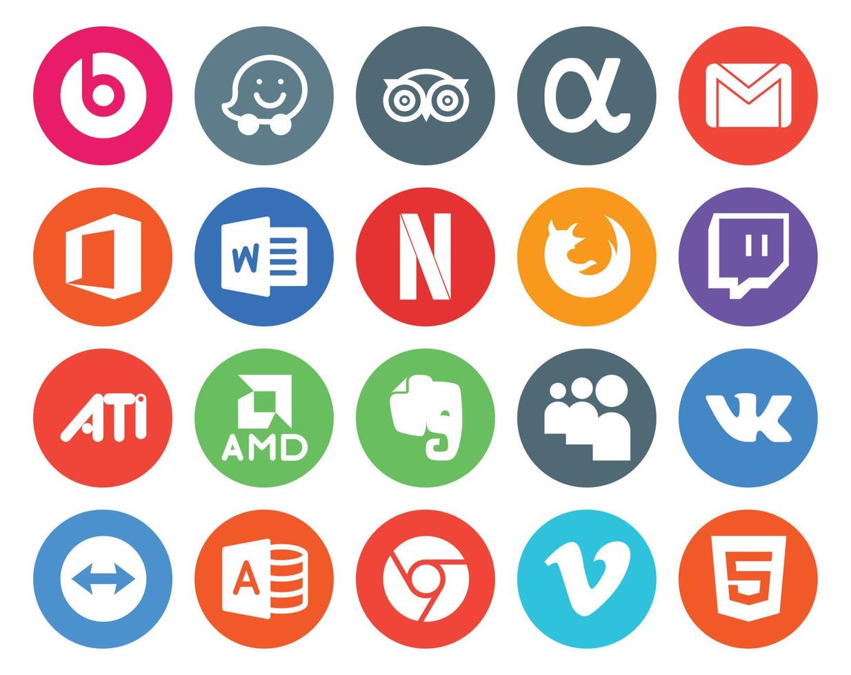 20 social media ikon packa Inklusive mitt utrymme amd kontor ati browser vektor