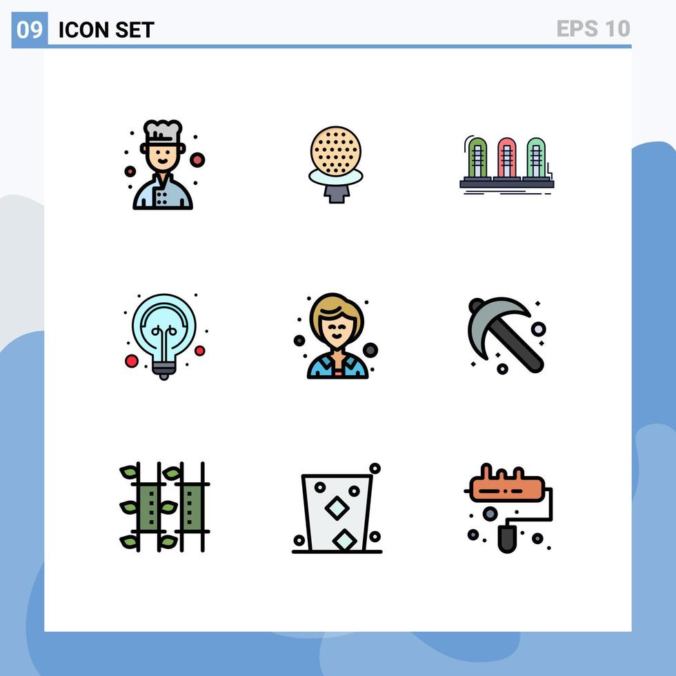 grupp av 9 fylld linje platt färger tecken och symboler för kvinna tips analog ljus Glödlampa redigerbar vektor design element