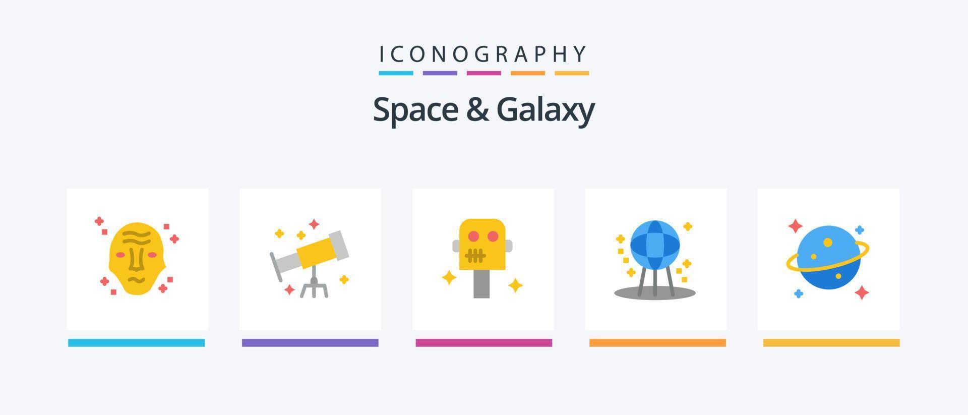 Space und Galaxy Flat 5 Icon Pack inklusive Space. Planet. Platz. Welt. Erde. kreatives Symboldesign vektor