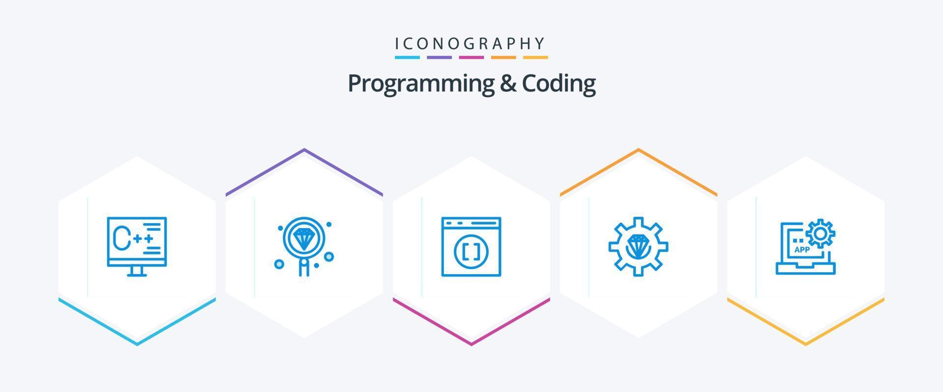 programmering och kodning 25 blå ikon packa Inklusive utveckling. kodning. programmering. utveckla vektor
