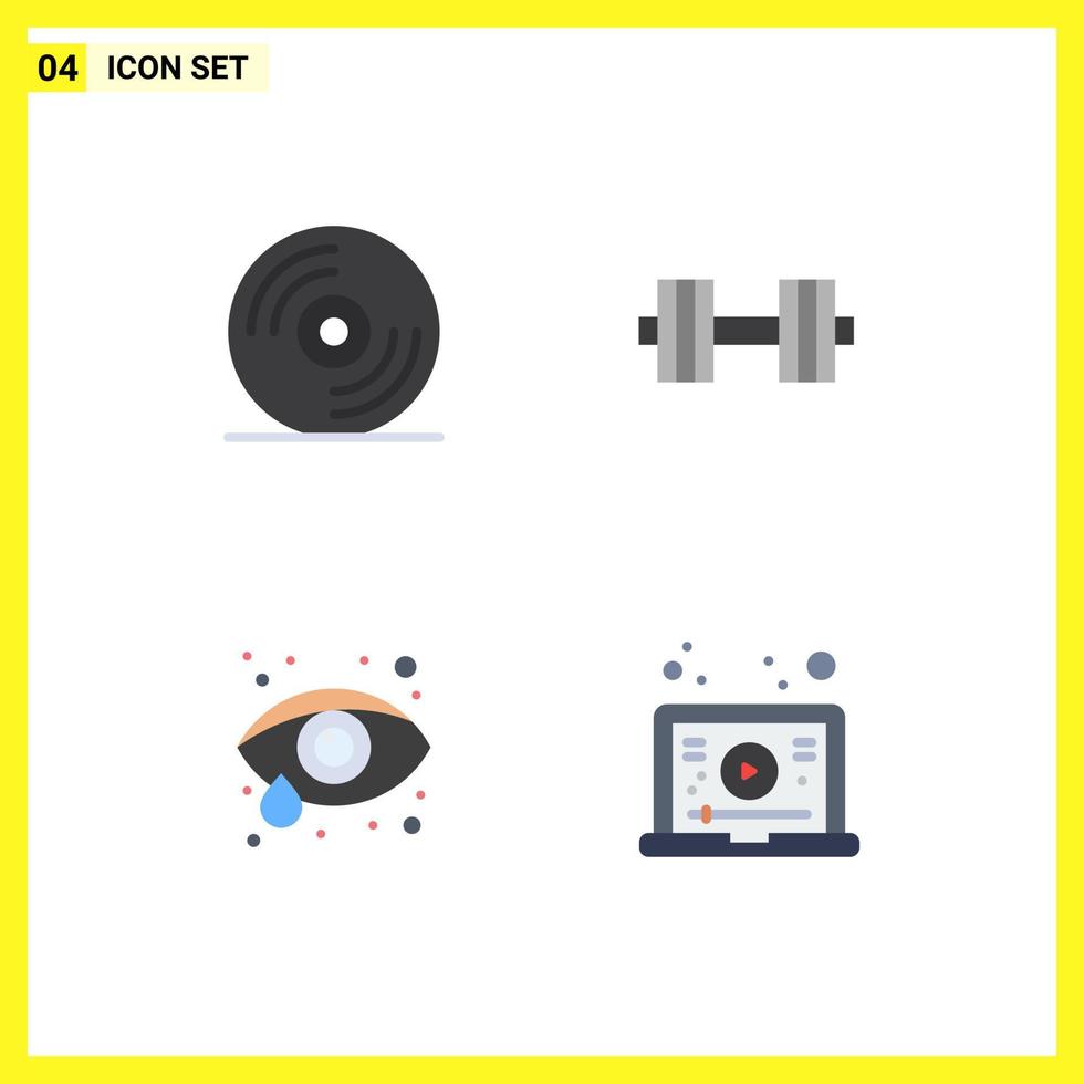 4 flaches Icon-Pack der Benutzeroberfläche mit modernen Zeichen und Symbolen der Disc-Ophthalmologie Hantel-Gewichtslernen editierbare Vektordesign-Elemente vektor