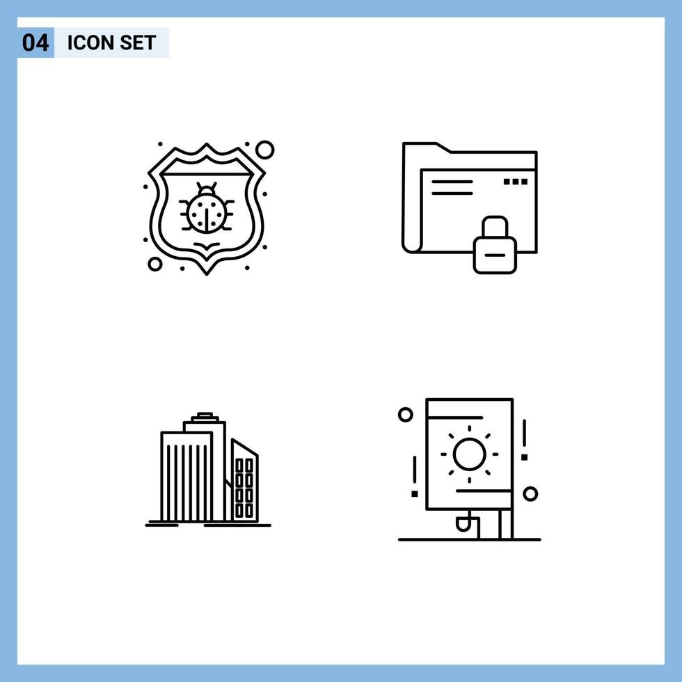 Aktienvektor-Icon-Pack mit 4 Zeilenzeichen und Symbolen für Antivirus-Wolkenkratzer-Sicherheitspasswort-Gebäude editierbare Vektordesign-Elemente vektor