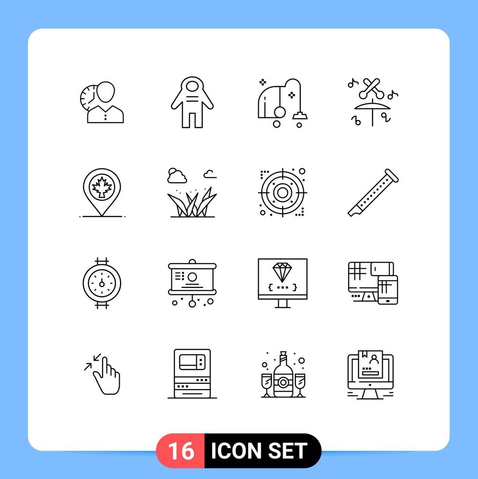 översikt packa av 16 universell symboler av musik Vakuum astronaut Utrustning rengöring redigerbar vektor design element