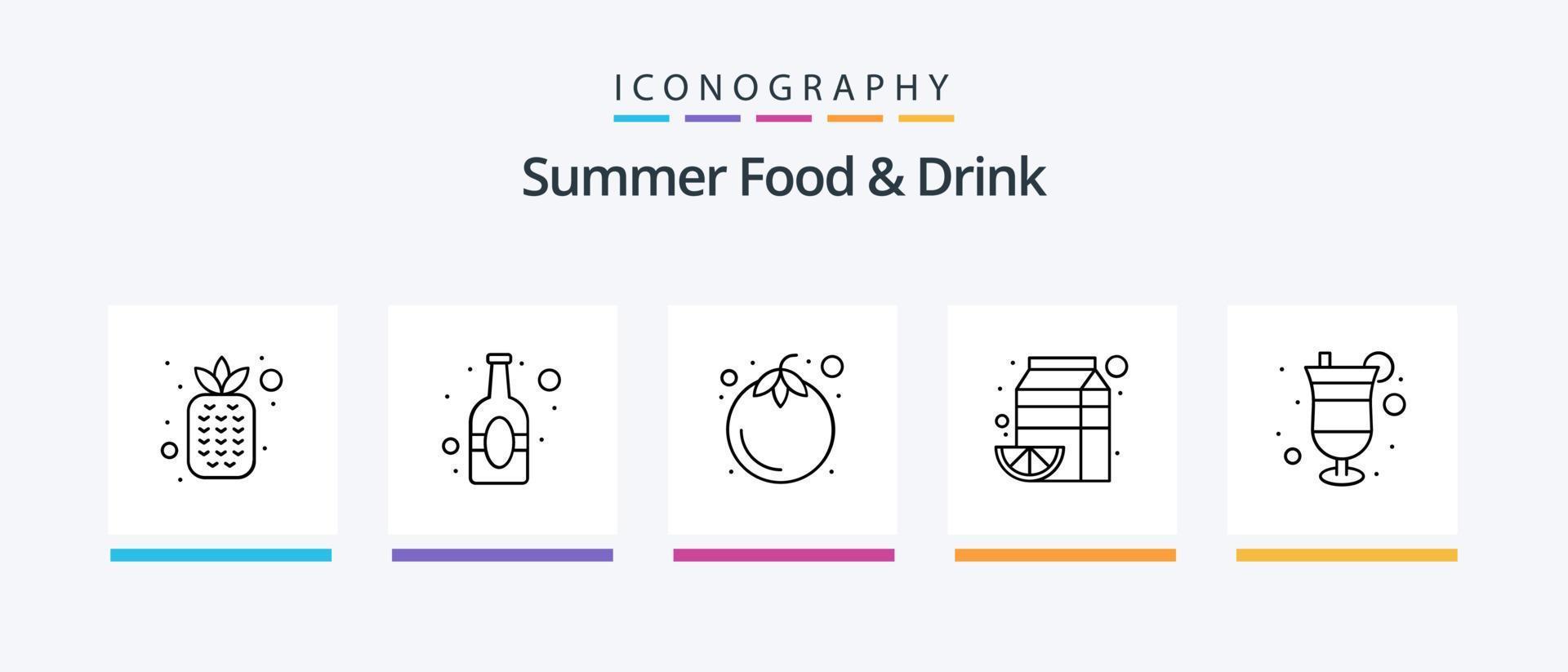 Summer Food and Drink Line 5 Icon Pack inklusive Glas. Cocktail. Creme. Brot. Fast Food. kreatives Symboldesign vektor