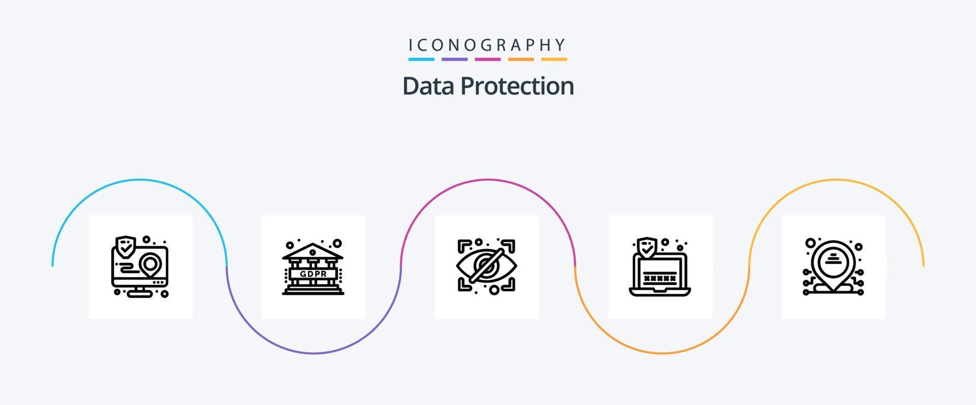 Datenschutz Line 5 Icon Pack inkl. IP. die Anschrift. Block. Laptop. Passwort vektor