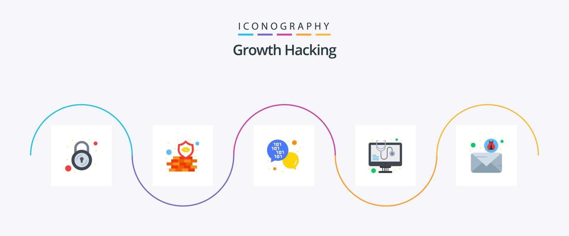 Hacking Flat 5 Icon Pack inklusive Forward. Virus. Code. Software. diagnostiziert vektor