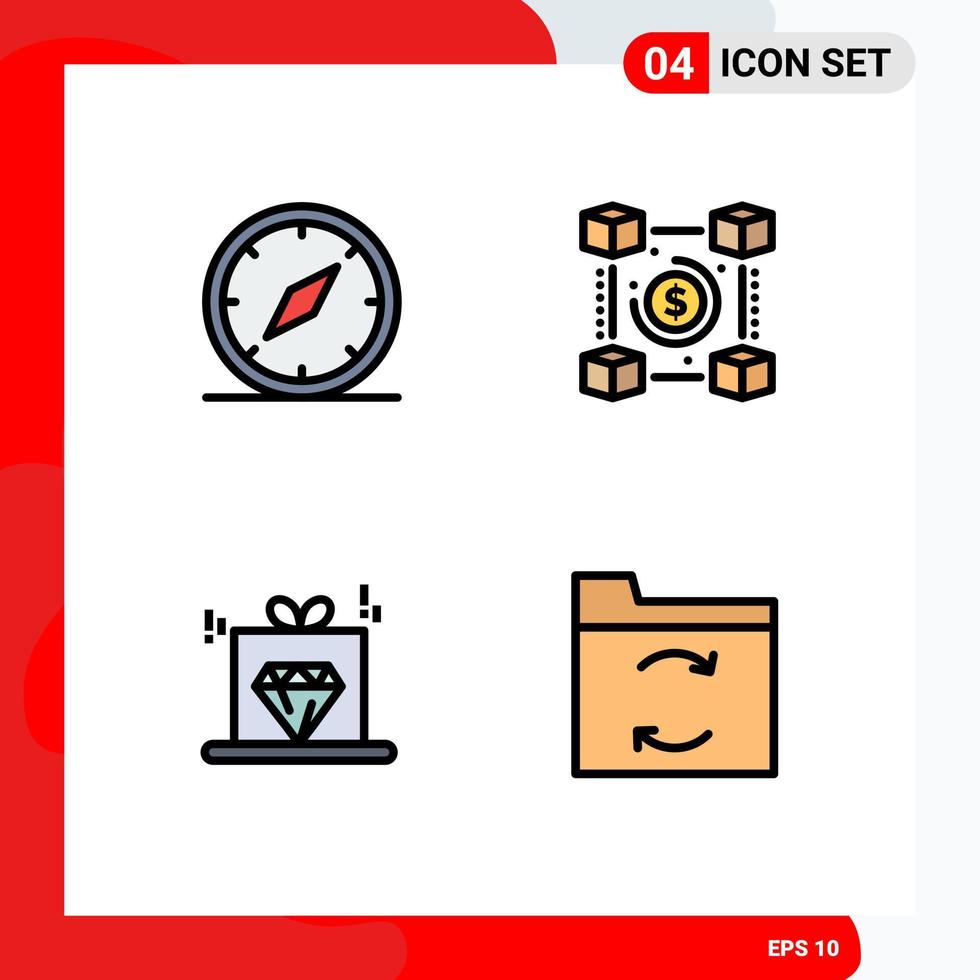 Gruppe von 4 modernen Filledline-Flachfarben für Kompasszahlungen Standortwährungsmarketing editierbare Vektordesign-Elemente vektor