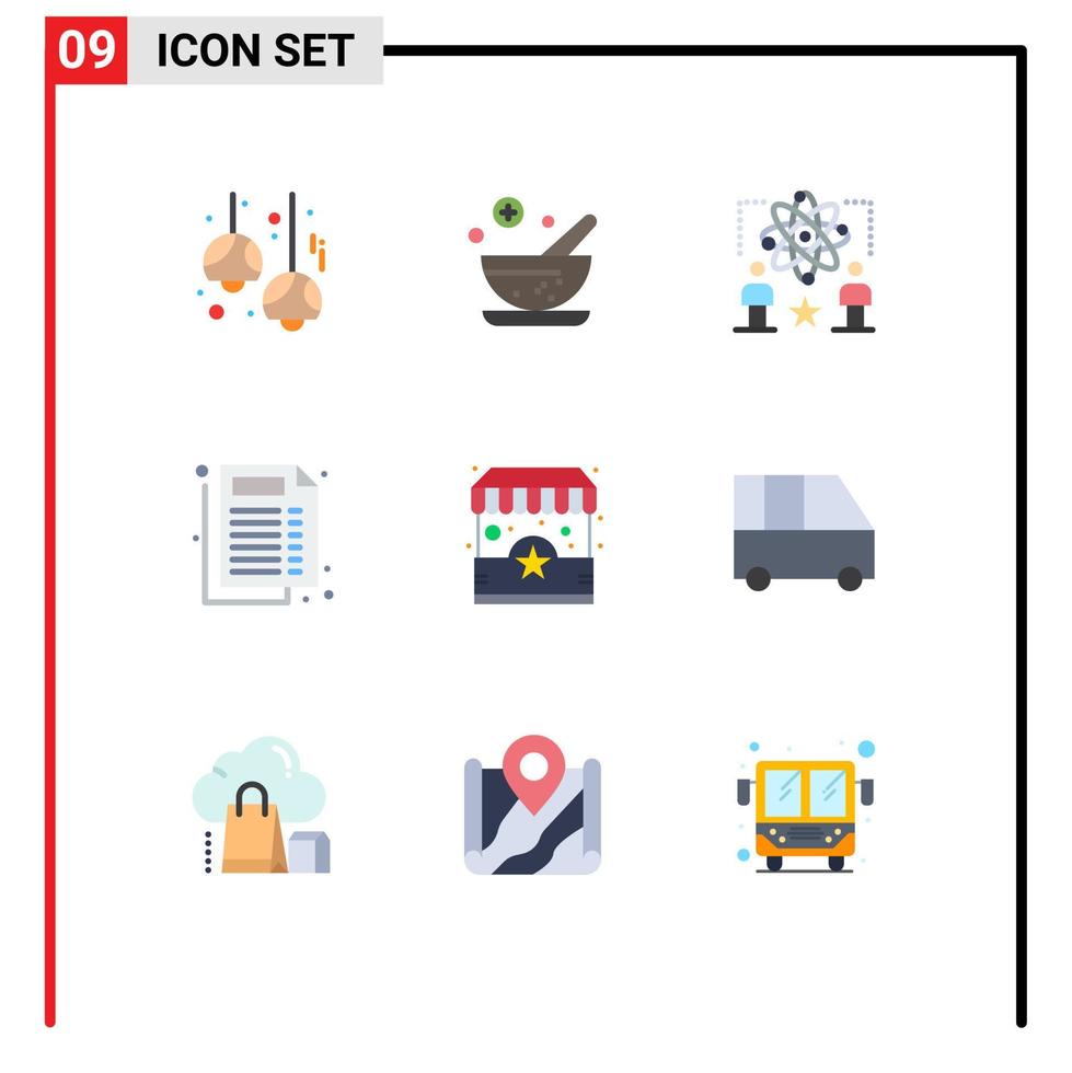 moderner Satz von 9 flachen Farben Piktogramm von Shop-Dokument Benutzerbericht Atom editierbare Vektordesign-Elemente vektor