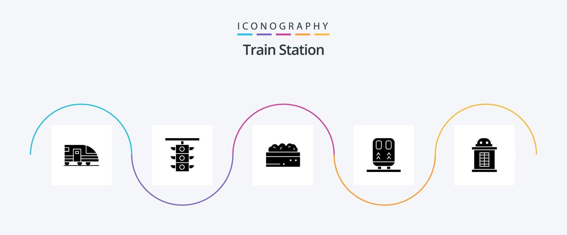 Bahnhof Glyphe 5 Icon Pack inklusive Ticket. Bahn. Bahn. Eisenbahn. Pflanze, Anlage vektor