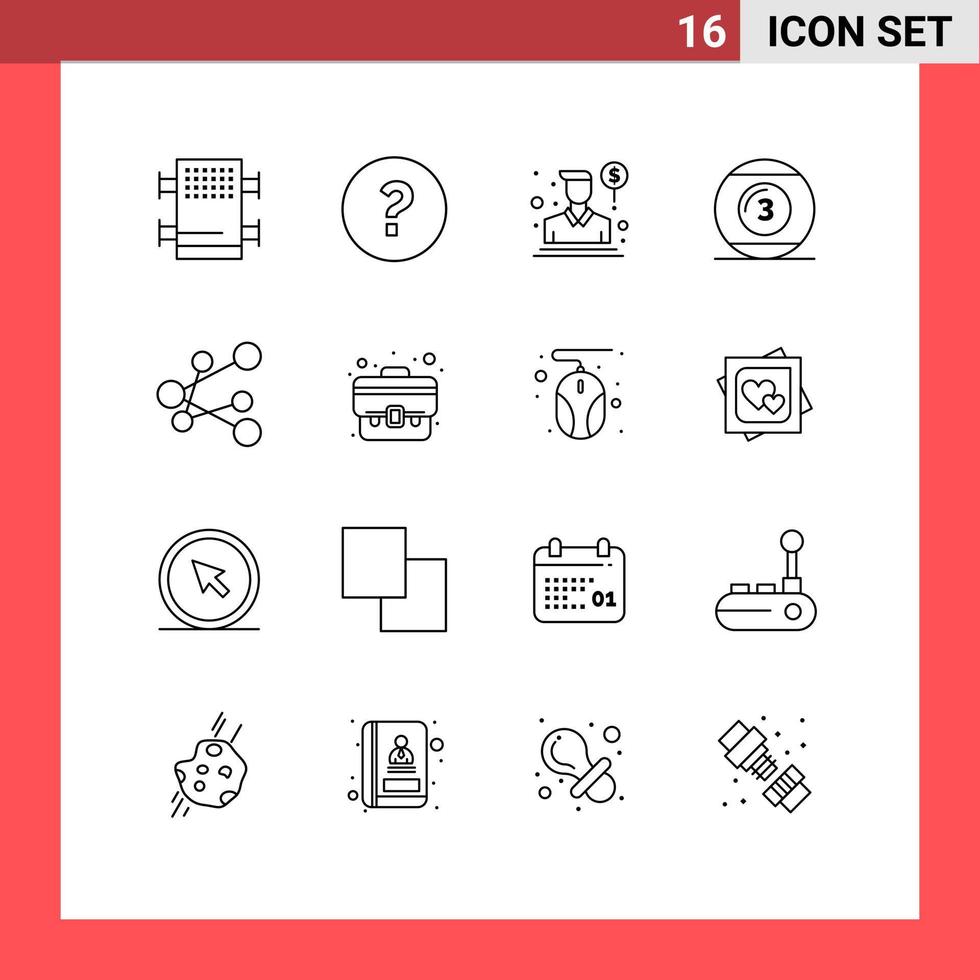 Aktienvektor-Icon-Pack mit 16 Zeilenzeichen und Symbolen für Aktienexport-Verkäufe Snooker-Spiel editierbare Vektordesign-Elemente vektor