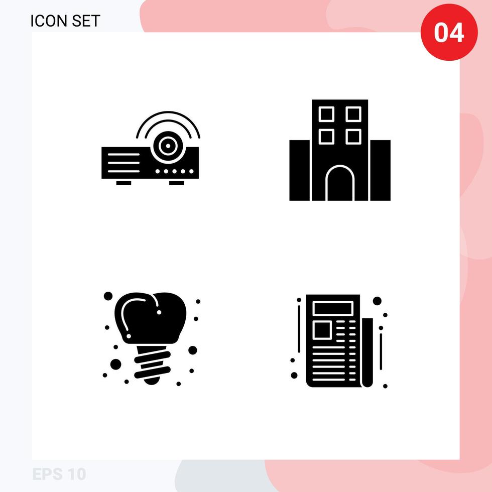 uppsättning av 4 vektor fast glyfer på rutnät för presentation implantering service resa tand redigerbar vektor design element