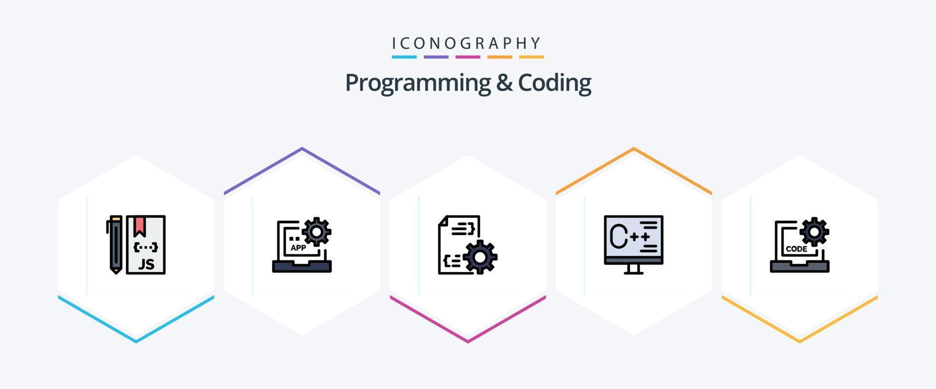 programmering och kodning 25 fylld linje ikon packa Inklusive utveckla. kodning. utveckling. fil vektor