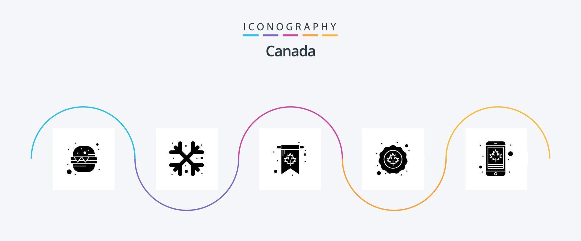 Canada Glyph 5 Icon Pack inklusive Zelle. Blatt. Karte. Flagge. Kanada vektor